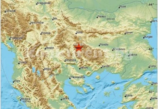 Земетресение на 74 км от София