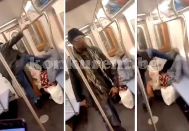 Чернокож рита старица в главата, целият влак мълчи и снима (ВИДЕО)