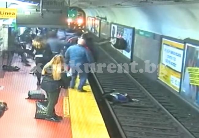 Мъж припадна и бутна жена пред идващото метро (Видео)