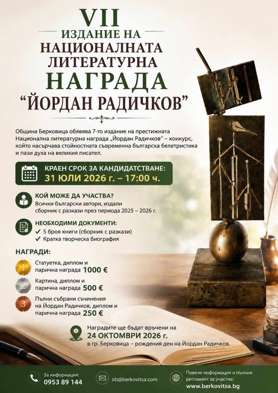  Интересът към VII издание на Националната литературна награда „Йордан Радичков“ продължава да расте