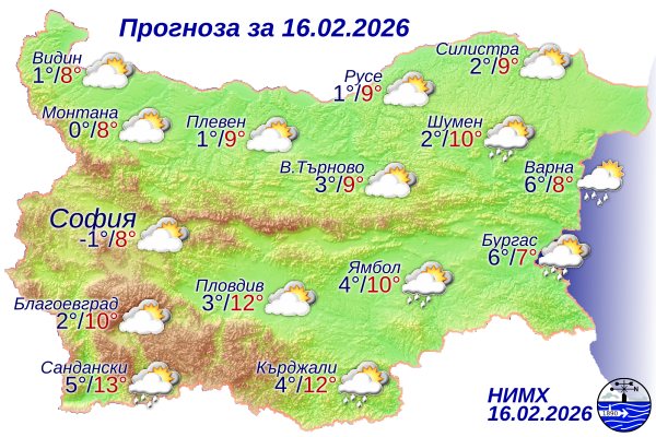 Понеделник започва с температури между 8° и 13°