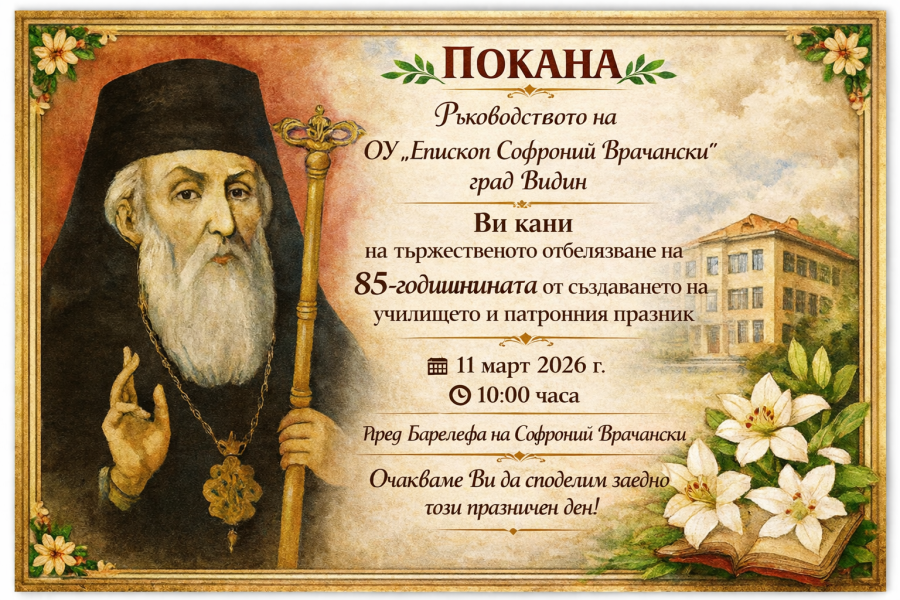 85 години знание и традиции: ОУ „Епископ Софроний Врачански“ – Видин празнува своя патронен ден