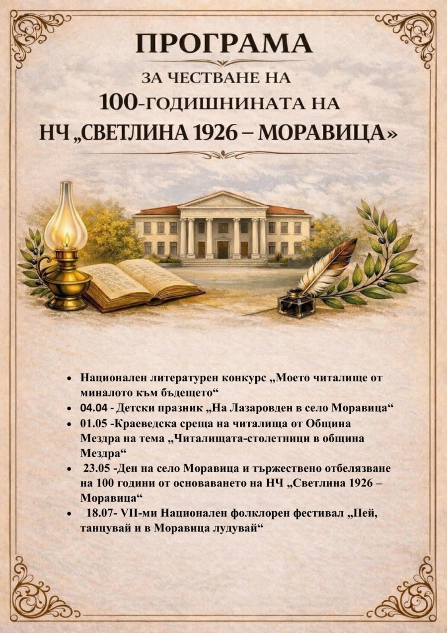 НЧ „Светлина 1926” - село Моравица обявява Национален литературен конкурс 