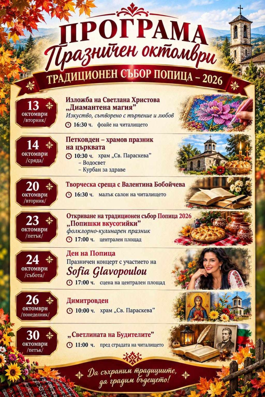 Празничен октомври в Попица: Традиционен събор с кулинарен фестивал и гръцка звезда